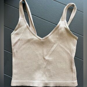 Dynamic Tan Colored Ribbed Sleeveless Crop Top OS